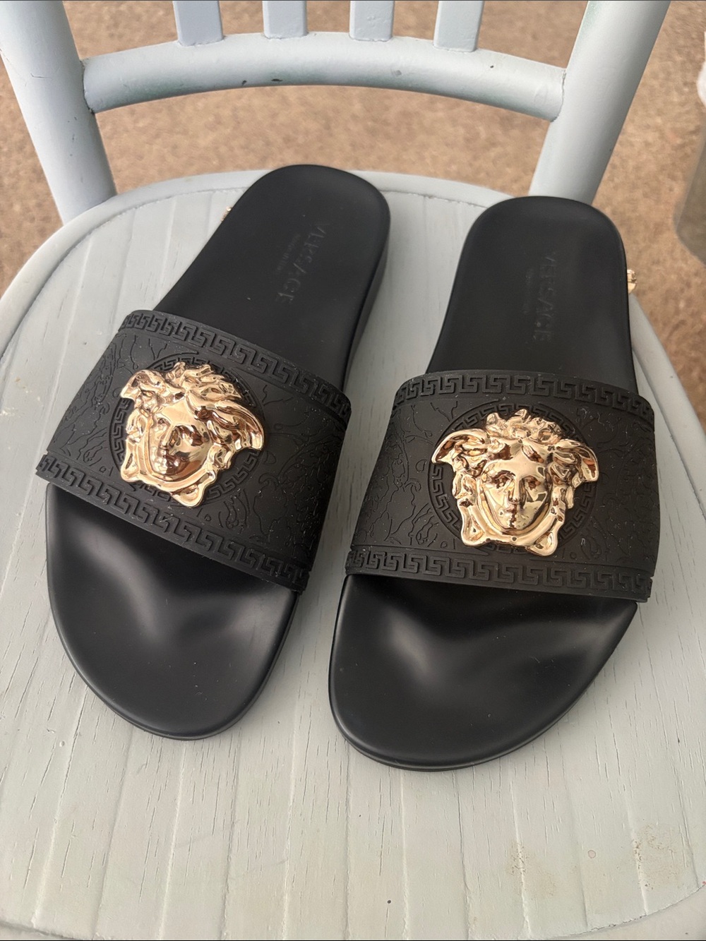 Versace Black Slide Sandals with Gold Medusa Accent